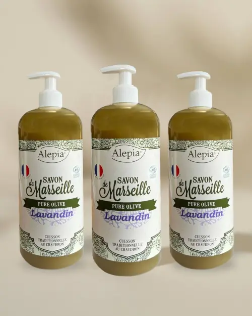 3x Vloeibare Biologische Marseillezeep Pure Olijf met Lavandin - 1 L