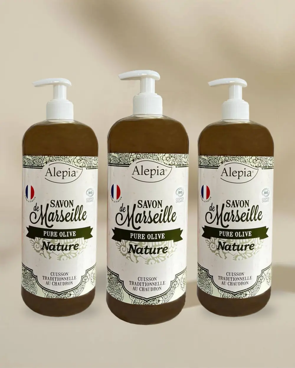 3x Flüssige Bio-Marseiller Seife Reine Olive Natur - 1 L