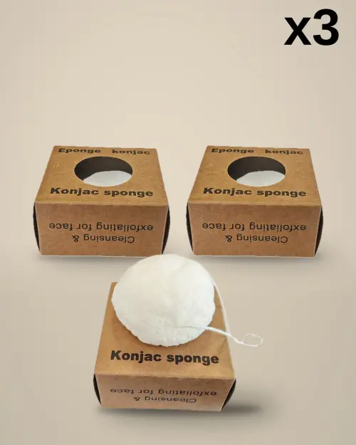 3er-Set Konjac-Schwämme in ihrer neuen Hülle aus Kraftpapier
