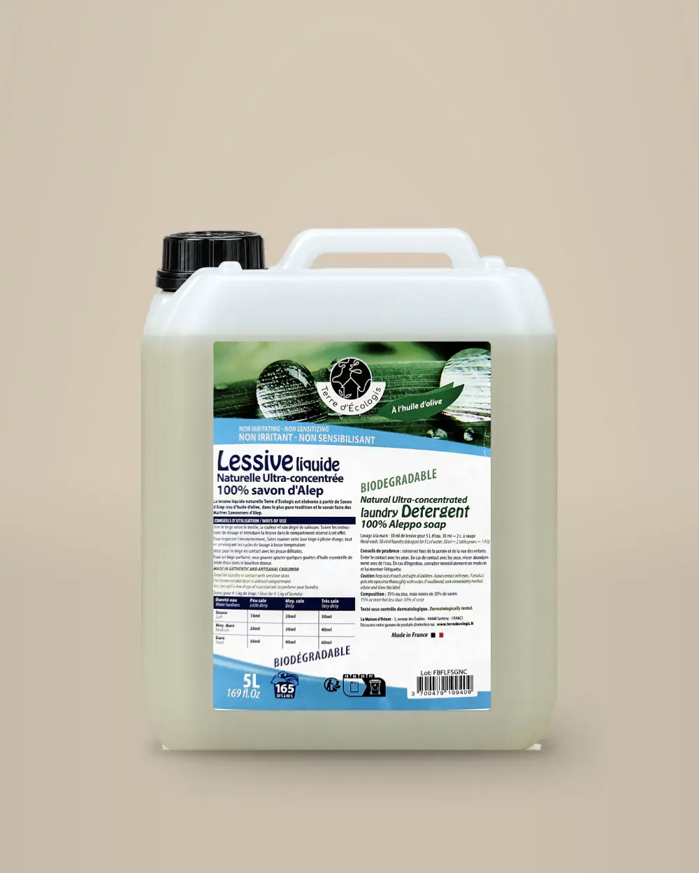 Bidon de 5L : Lessive gel de savon d'Alep