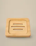 Jabonera cuadrada de bambú con tres ranuras de escurrido