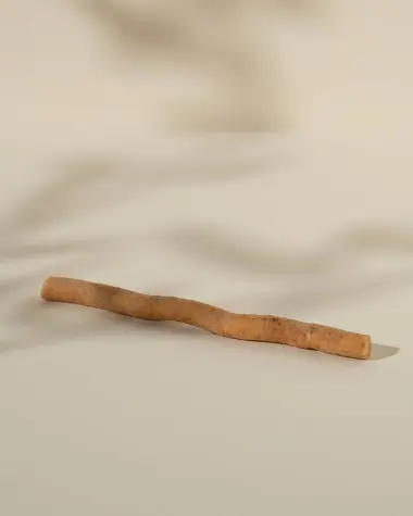 Siwak natuurlijke tandenborstel, stokje van ruw hout op een beige ondergrond