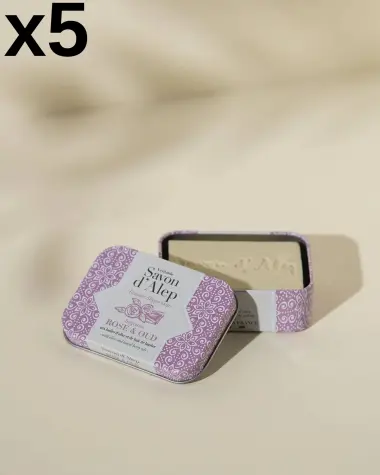 5x Sapone di Aleppo Rosa & Oud - Scatola in metallo