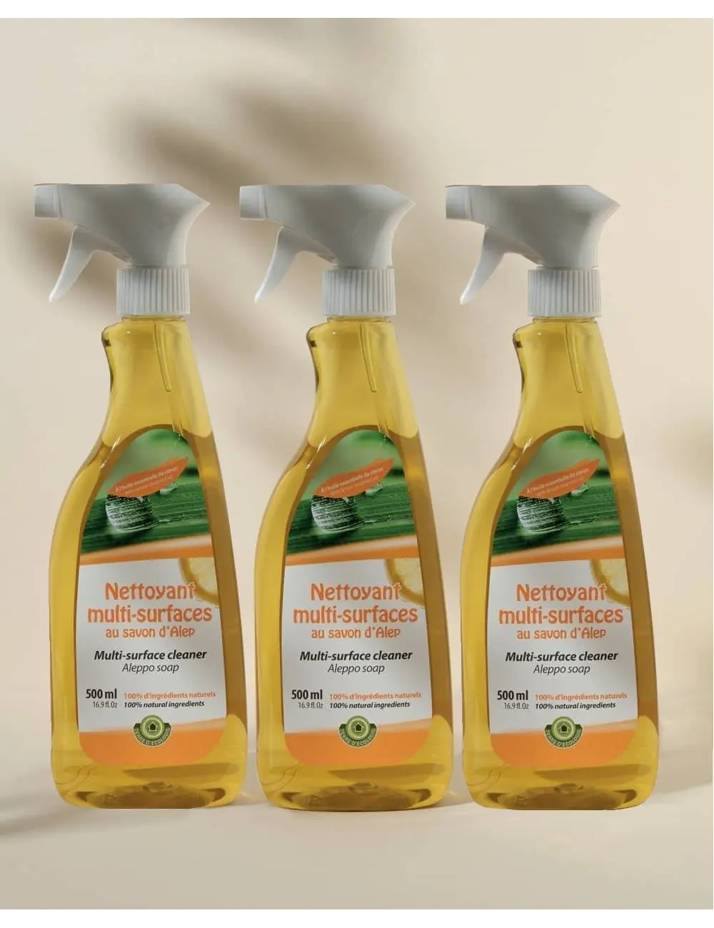 3x Spray detergente multiuso al sapone di Aleppo - 500 mL