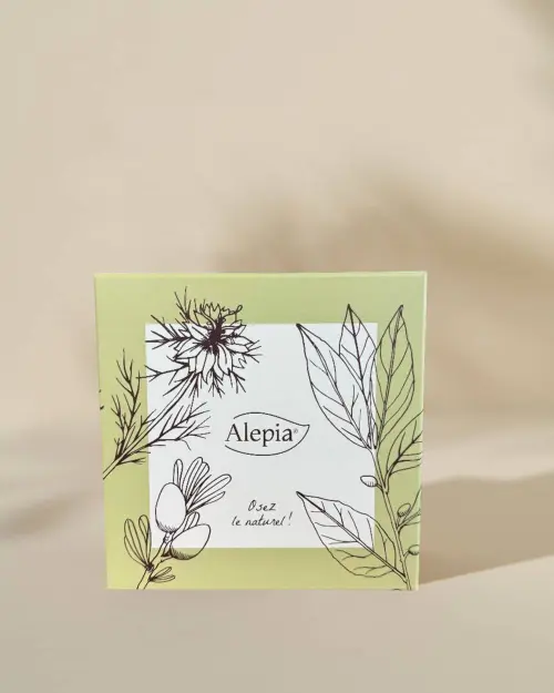 Geschenkbox zum Befüllen von Alepia, quadratische hellgrüne Box mit botanischen Zeichnungen