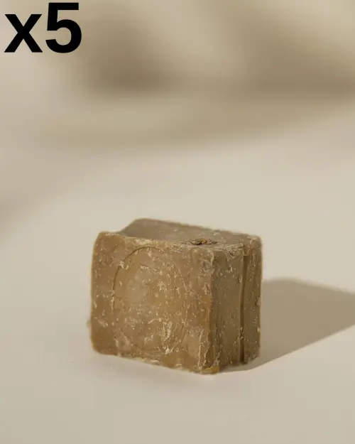 Extra-oude Aleppo-zeep Mathusalep in traditioneel gestempeld kubusvormig brood, set van 5