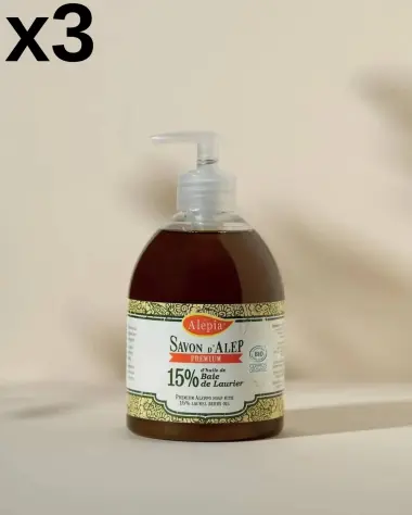 3x Vloeibare Biologische Aleppo-zeep 15% Laurier