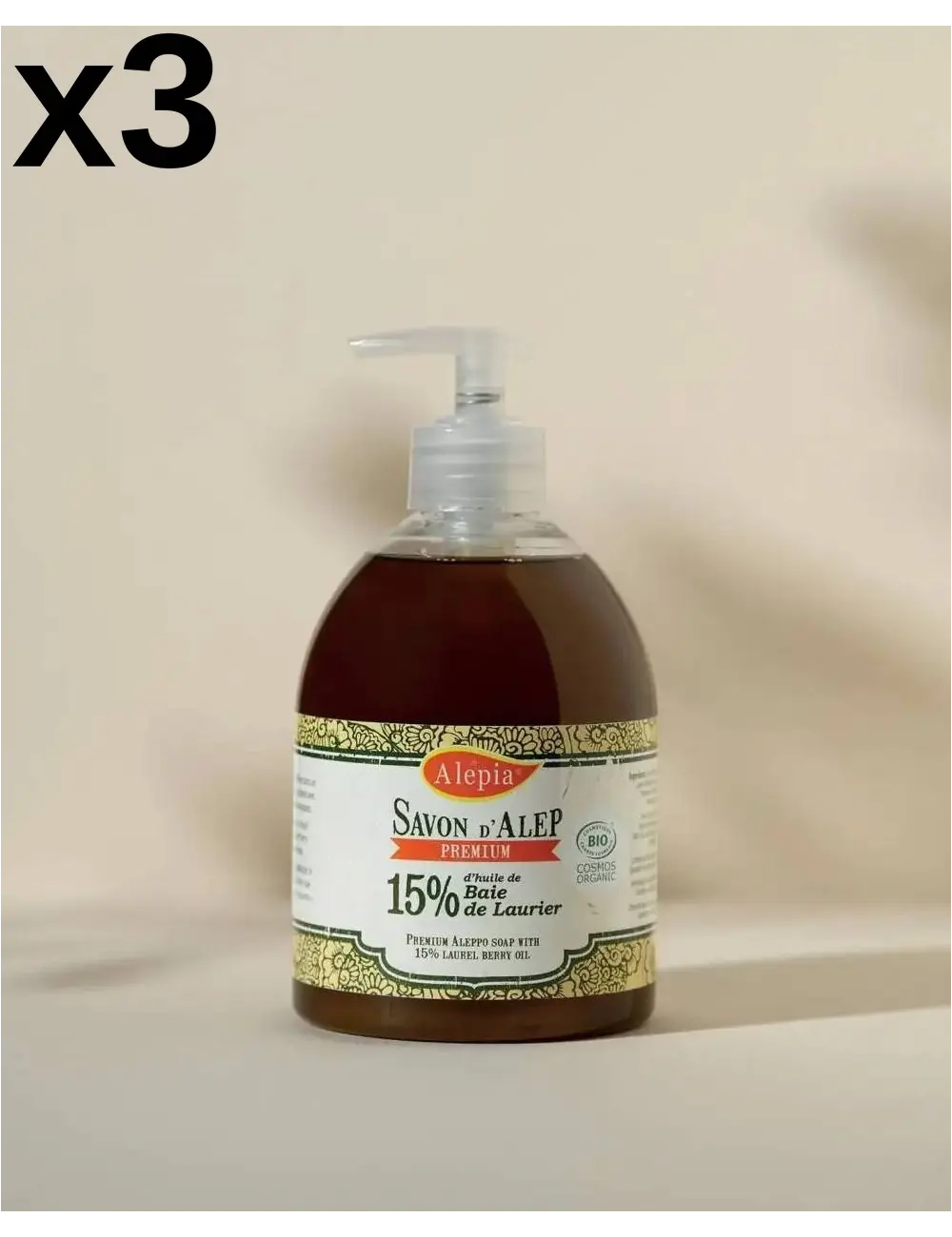 3x Jabones de Alepo líquido Bio 15% laurel