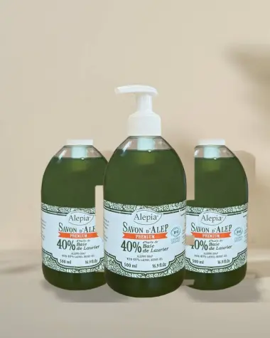 3x Premium Liquid Aleppo Soap 40% Laurel - 500 ml