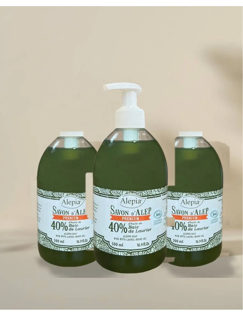 3x Premium Liquid Aleppo Soap 40% Laurel - 500 ml