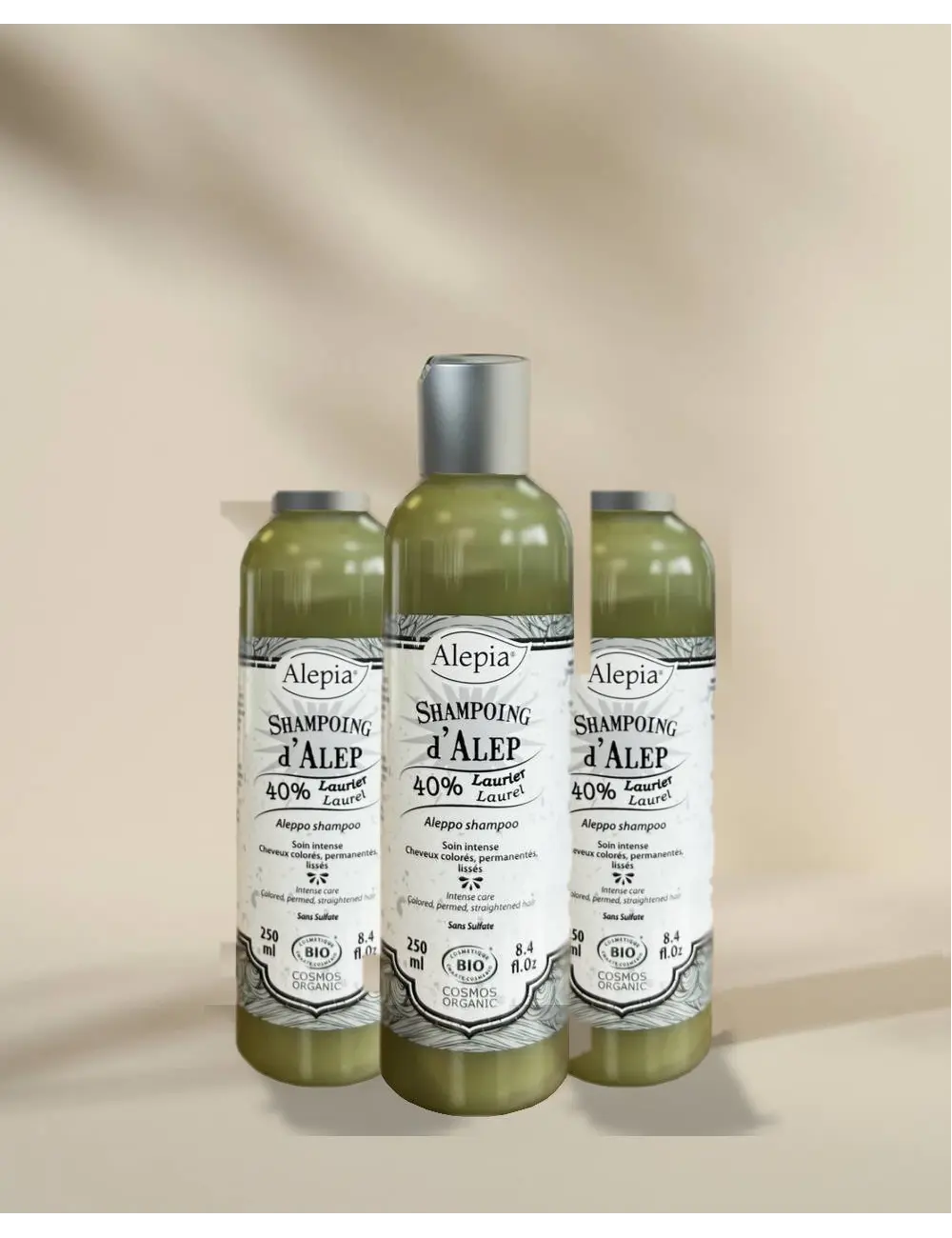 3x Shampoing d'Alep Bio 40% Laurier - 250 ml
