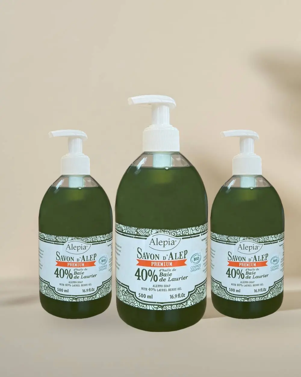 3x Premium Liquid Aleppo Soap 40% Laurel - 500 ml