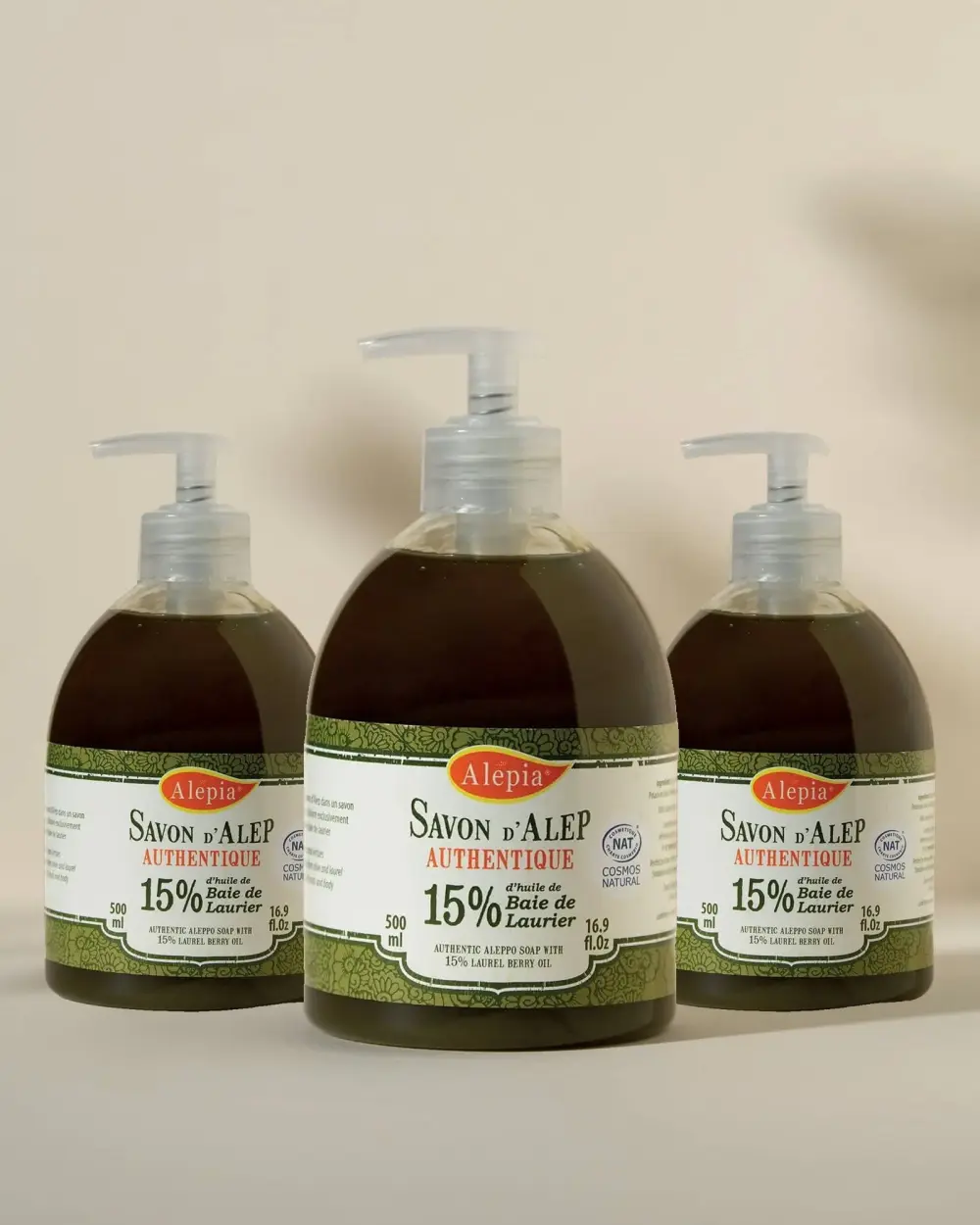 3x Liquid Aleppo Soap 15% Laurel - 500 ml