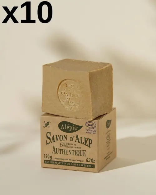 Savon d'Alep 5% Laurier – 10 x 200g – Fabriqué à Alep